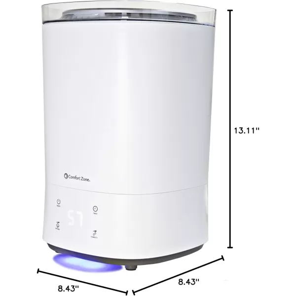 Comfort Zone CZHD60 1.5-Gallon/5.5-Liter Ultrasonic Humidifier with Top Fill Tank, Built-in Aromatherapy Tray, and Illuminated Touch Controls, White