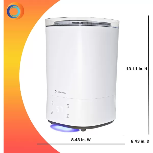 Comfort Zone CZHD60 1.5-Gallon/5.5-Liter Ultrasonic Humidifier with Top Fill Tank, Built-in Aromatherapy Tray, and Illuminated Touch Controls, White