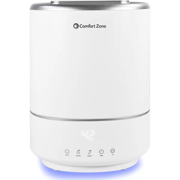 Comfort Zone CZHD65 Top Fill Digital Humidifier w/WiFi. Whisper-Quiet Operation, 1.2 Gal. capacity, Safety auto shut-off, Filter-Free Design, 6 hours  and 25 hours of operation .