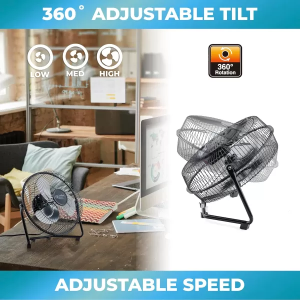 Comfort Zone Cradle Floor Fan, 9 inch, 3 Speed, Electric, 180 Degree Adjustable Tilt, All Metal, Carry Handle, Rubber Feet, Table Fan, Airflow 12.57 ft/sec, Ideal for Home, Bedroom &amp; Office, CZHV9B