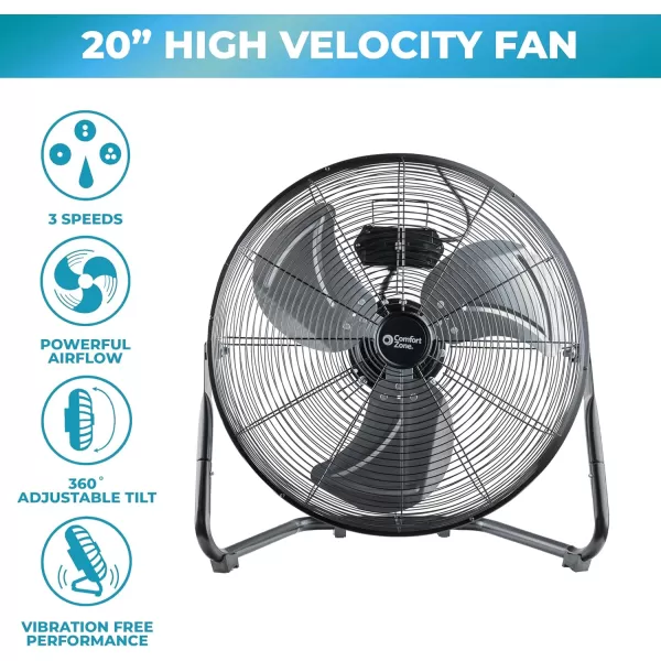 Comfort Zone Cradle Floor Fan, 9 inch, 3 Speed, Electric, 180 Degree Adjustable Tilt, All Metal, Carry Handle, Rubber Feet, Table Fan, Airflow 12.57 ft/sec, Ideal for Home, Bedroom &amp; Office, CZHV9B
