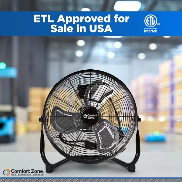 Comfort Zone Cradle Floor Fan, 9 inch, 3 Speed, Electric, 180 Degree Adjustable Tilt, All Metal, Carry Handle, Rubber Feet, Table Fan, Airflow 12.57 ft/sec, Ideal for Home, Bedroom &amp; Office, CZHV9B