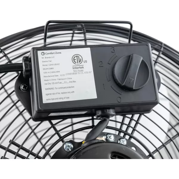 Comfort Zone Cradle Floor Fan, 9 inch, 3 Speed, Electric, 180 Degree Adjustable Tilt, All Metal, Carry Handle, Rubber Feet, Table Fan, Airflow 12.57 ft/sec, Ideal for Home, Bedroom &amp; Office, CZHV9B