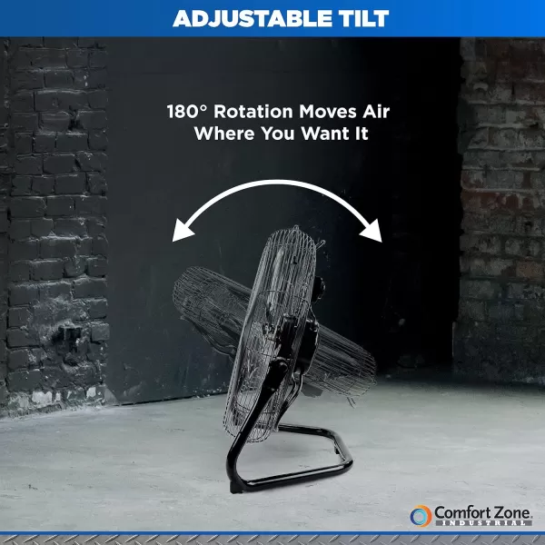 Comfort Zone Cradle Floor Fan, 9 inch, 3 Speed, Electric, 180 Degree Adjustable Tilt, All Metal, Carry Handle, Rubber Feet, Table Fan, Airflow 12.57 ft/sec, Ideal for Home, Bedroom &amp; Office, CZHV9B
