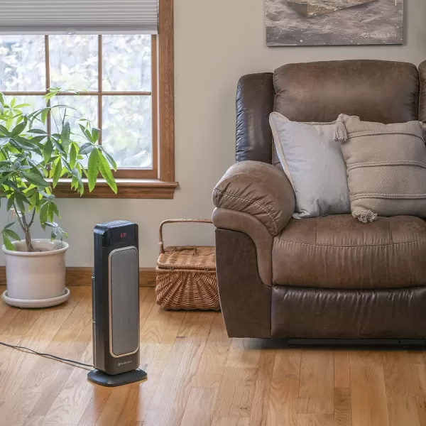 Comfort Zone Electric 24" Oscillating Digital Tower Space Heater with Full Function Remote, Adjustable Thermostat, and Overheat Protection, Ideal for Home, Bedroom, &amp; Office, 1,500W, CZ523RBK
