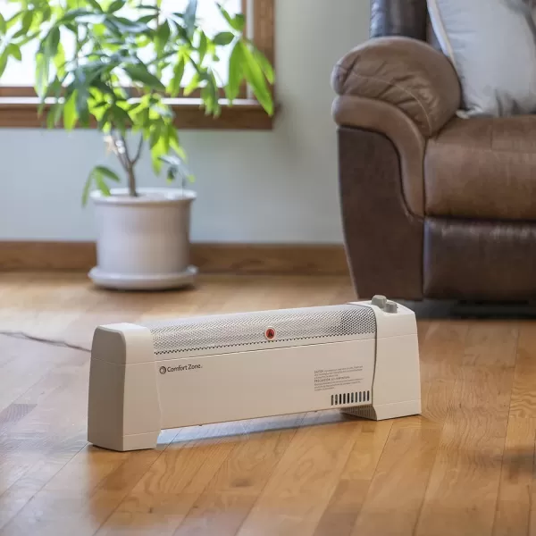Comfort Zone Electric Baseboard Space Heater with Adjustable Thermostat, Dent-Proof End Panels, Overheat Protection, Tip-Over Switch, &amp; Stay-Cool Body, Ideal for Home, Bedroom, &amp; Office, 1,500W, CZ600