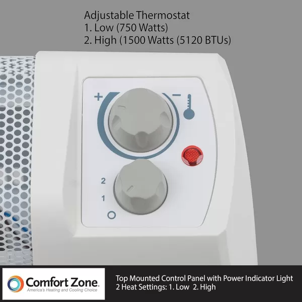 Comfort Zone Electric Baseboard Space Heater with Adjustable Thermostat, Dent-Proof End Panels, Overheat Protection, Tip-Over Switch, &amp; Stay-Cool Body, Ideal for Home, Bedroom, &amp; Office, 1,500W, CZ600
