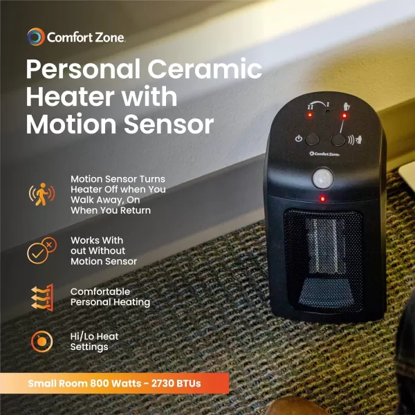 Comfort Zone Electric Ceramic Portable Space Heater with Thermostat and Fan, Built-in Overheat Sensor, and Safety Tip-Over Switch, Ideal for Home, Bedroom, &amp; Office, 1,500W, CZ442