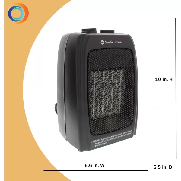 Comfort Zone Electric Ceramic Portable Space Heater with Thermostat and Fan, Built-in Overheat Sensor, and Safety Tip-Over Switch, Ideal for Home, Bedroom, &amp; Office, 1,500W, CZ442