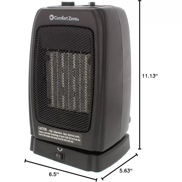 Comfort Zone Electric Ceramic Portable Space Heater with Thermostat and Fan, Built-in Overheat Sensor, and Safety Tip-Over Switch, Ideal for Home, Bedroom, &amp; Office, 1,500W, CZ442