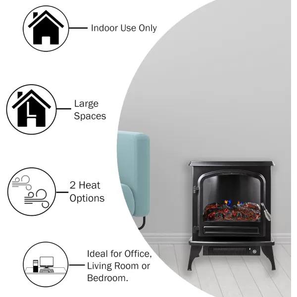 Comfort Zone Electric Fireplace Space Heater Furnace, LED Simulated Flame &amp; Bed of Burning Embers, Stay Cool Housing, Overheat Sensor, Tip-Over Switch, Ideal for Home, Bedroom, &amp; Office, 1,500W, CZFP6