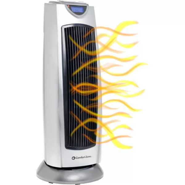 Comfort Zone Electric Oscillating Ceramic Tower Space Heater, Remote, Backlit Digital Thermostat &amp; Temperature Display, Timer, &amp; Overheat Sensor, Ideal for Home, Bedroom, &amp; Office, 1,500W, CZ499R