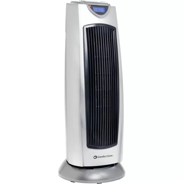 Comfort Zone Electric Oscillating Ceramic Tower Space Heater, Remote, Backlit Digital Thermostat &amp; Temperature Display, Timer, &amp; Overheat Sensor, Ideal for Home, Bedroom, &amp; Office, 1,500W, CZ499R