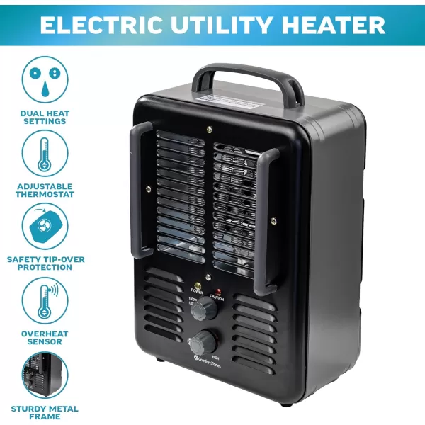 Comfort Zone Electric Portable Milkhouse Style Utility Space Heater with Adjustable Thermostat, Overheat Protection, and Safety Tip-Over Switch, Ideal for Garage or Greenhouse, 1,500W, CZ798