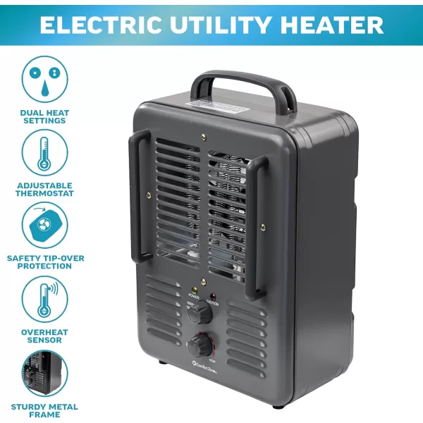 Comfort Zone Electric Portable Milkhouse Style Utility Space Heater with Adjustable Thermostat, Overheat Protection, and Safety Tip-Over Switch, Ideal for Garage or Greenhouse, 1,500W, CZ798