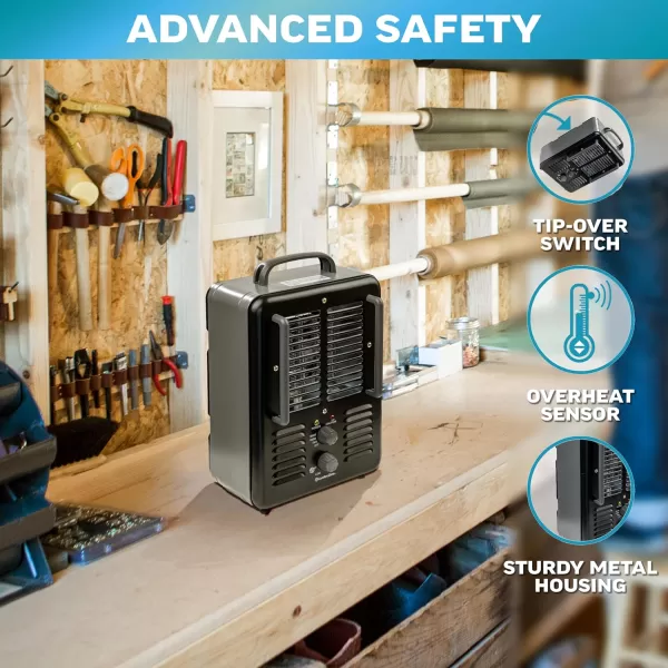 Comfort Zone Electric Portable Milkhouse Style Utility Space Heater with Adjustable Thermostat, Overheat Protection, and Safety Tip-Over Switch, Ideal for Garage or Greenhouse, 1,500W, CZ798