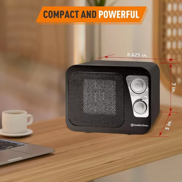 Comfort Zone Electric Retro Design Ceramic Space Heater, Adjustable Thermostat, 2 Heat Settings, Overheat Protection, Safety Tip-Over Switch, Portable for Home, Bedroom &amp; Office Use, 1,500W, CZ470BKB