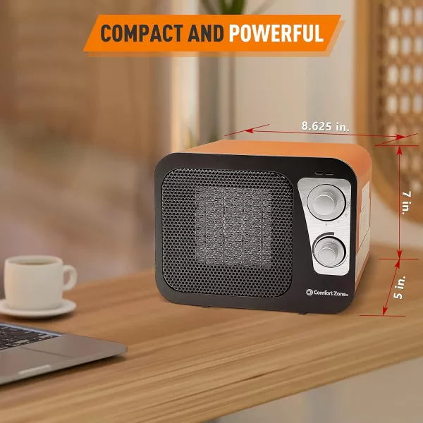 Comfort Zone Electric Retro Design Ceramic Space Heater, Adjustable Thermostat, 2 Heat Settings, Overheat Protection, Safety Tip-Over Switch, Portable for Home, Bedroom &amp; Office Use, 1,500W, CZ470BKB