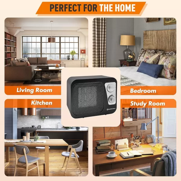 Comfort Zone Electric Retro Design Ceramic Space Heater, Adjustable Thermostat, 2 Heat Settings, Overheat Protection, Safety Tip-Over Switch, Portable for Home, Bedroom &amp; Office Use, 1,500W, CZ470BKB