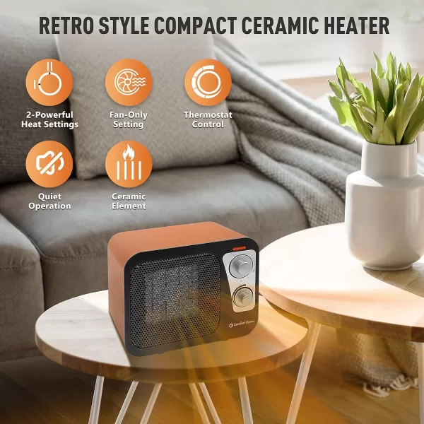 Comfort Zone Electric Retro Design Ceramic Space Heater, Adjustable Thermostat, 2 Heat Settings, Overheat Protection, Safety Tip-Over Switch, Portable for Home, Bedroom &amp; Office Use, 1,500W, CZ470BKB