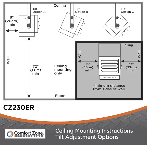Comfort Zone Hard-Wired Ceiling Mount Garage Space Heater with Remote, 7,500 Watt, 240 Volt, Fan-Forced, Overheat Protection, Digital Thermostat, 12-Hour Timer, Ideal for Garage &amp; Workshop, CZ230ER