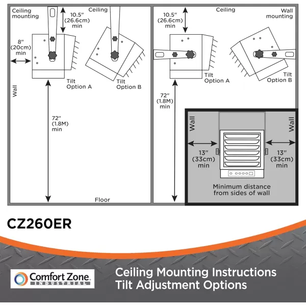 Comfort Zone Hard-Wired Ceiling Mount Garage Space Heater with Remote, 7,500 Watt, 240 Volt, Fan-Forced, Overheat Protection, Digital Thermostat, 12-Hour Timer, Ideal for Garage &amp; Workshop, CZ230ER