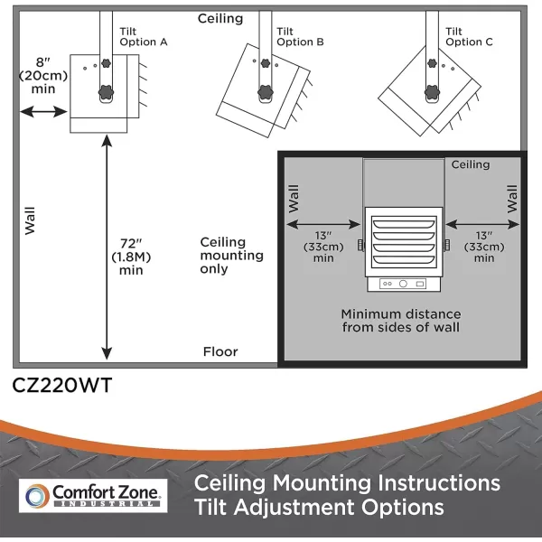 Comfort Zone Hard-Wired Ceiling Mount Garage Space Heater with Remote, 7,500 Watt, 240 Volt, Fan-Forced, Overheat Protection, Digital Thermostat, 12-Hour Timer, Ideal for Garage &amp; Workshop, CZ230ER