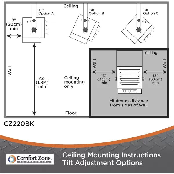 Comfort Zone Hard-Wired Ceiling Mount Garage Space Heater with Remote, 7,500 Watt, 240 Volt, Fan-Forced, Overheat Protection, Digital Thermostat, 12-Hour Timer, Ideal for Garage &amp; Workshop, CZ230ER