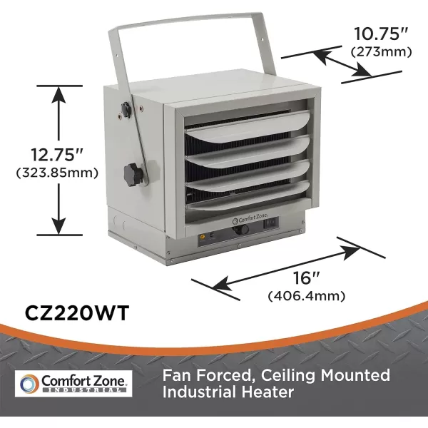 Comfort Zone Hard-Wired Ceiling Mount Garage Space Heater with Remote, 7,500 Watt, 240 Volt, Fan-Forced, Overheat Protection, Digital Thermostat, 12-Hour Timer, Ideal for Garage &amp; Workshop, CZ230ER