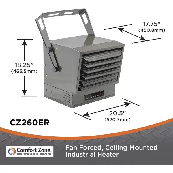 Comfort Zone Hard-Wired Ceiling Mount Garage Space Heater with Remote, 7,500 Watt, 240 Volt, Fan-Forced, Overheat Protection, Digital Thermostat, 12-Hour Timer, Ideal for Garage &amp; Workshop, CZ230ER