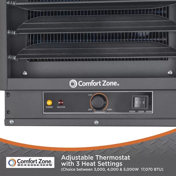 Comfort Zone Hard-Wired Ceiling Mount Garage Space Heater with Remote, 7,500 Watt, 240 Volt, Fan-Forced, Overheat Protection, Digital Thermostat, 12-Hour Timer, Ideal for Garage &amp; Workshop, CZ230ER