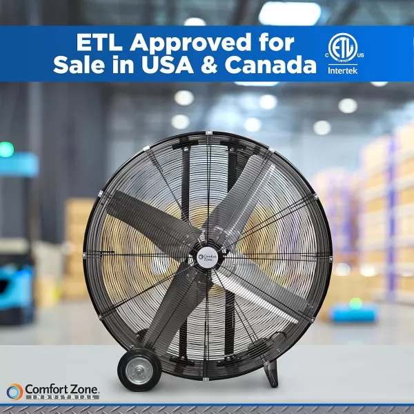 Comfort Zone High-Velocity Industrial Drum Fan, 42 inch, 2 Speed, Metal Construction, Easy Grab Handle, Individually Balanced Blades, Ideal for Garage, Workshop or Warehouse, CZMC42