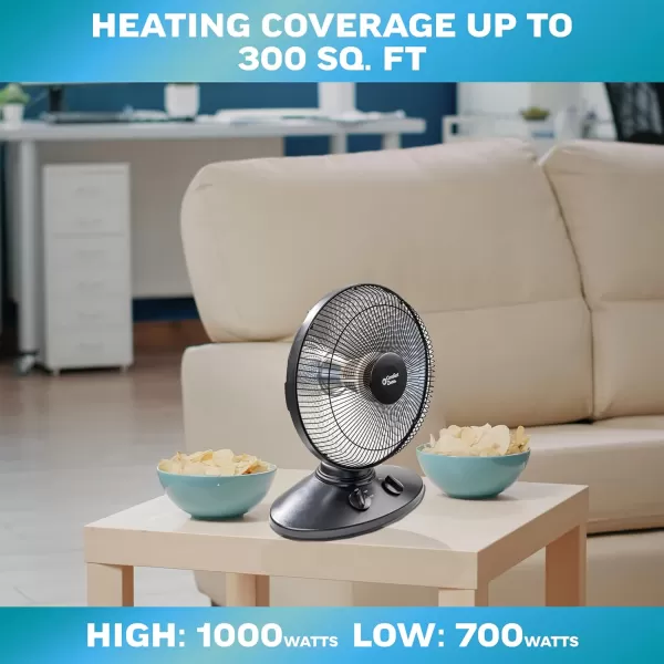 Comfort Zone Indoor Dish Space Heater with 70-degree Oscillation, Parabolic, Radiant, Electric, Adjustable Tilt, Tip Over Switch &amp; Overheat Protection Sensor, Ideal for Garage, Workshop, 1,000W, CZ998