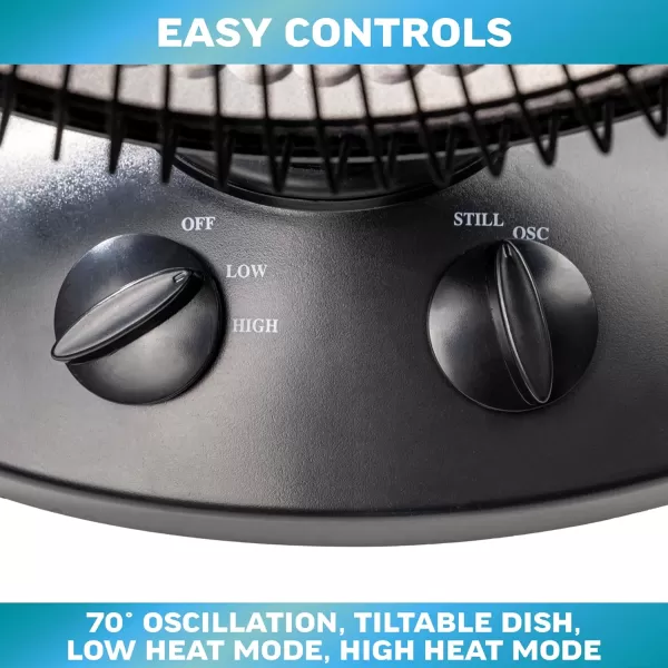 Comfort Zone Indoor Dish Space Heater with 70-degree Oscillation, Parabolic, Radiant, Electric, Adjustable Tilt, Tip Over Switch &amp; Overheat Protection Sensor, Ideal for Garage, Workshop, 1,000W, CZ998