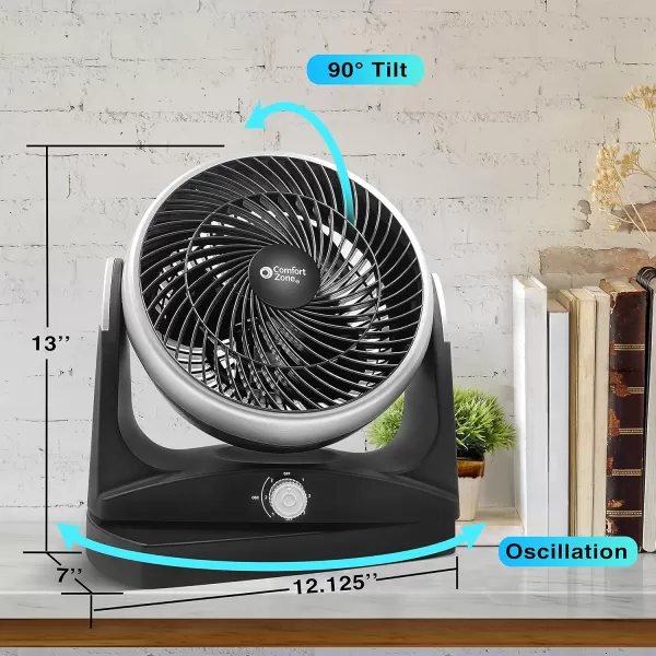 Comfort Zone Oscillating Desk Fan with 180-Degree Adjustable Tilt, 8 inch, 3 Speed, Quiet, Table Fan, Electric, Durable, Ideal for Home, Bedroom &amp; Office, CZHV81TBK