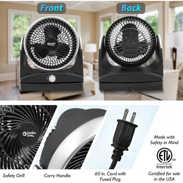 Comfort Zone Oscillating Desk Fan with 180-Degree Adjustable Tilt, 8 inch, 3 Speed, Quiet, Table Fan, Electric, Durable, Ideal for Home, Bedroom &amp; Office, CZHV81TBK