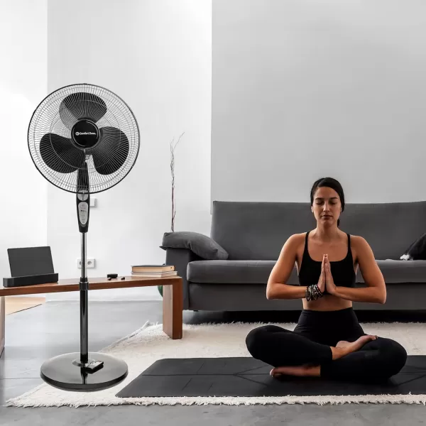 Comfort Zone Oscillating Pedestal Fan with Remote Control, Stand Fan, 18 inch, 3 Speed, Adjustable Height &amp; Tilt, &amp; Timer, Auto Shutoff, Ideal for Home, Bedroom &amp; Office, Airflow 17 ft/sec, CZST181RBK