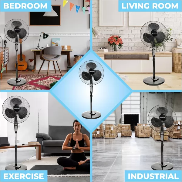 Comfort Zone Oscillating Pedestal Fan with Remote Control, Stand Fan, 18 inch, 3 Speed, Adjustable Height &amp; Tilt, &amp; Timer, Auto Shutoff, Ideal for Home, Bedroom &amp; Office, Airflow 17 ft/sec, CZST181RBK