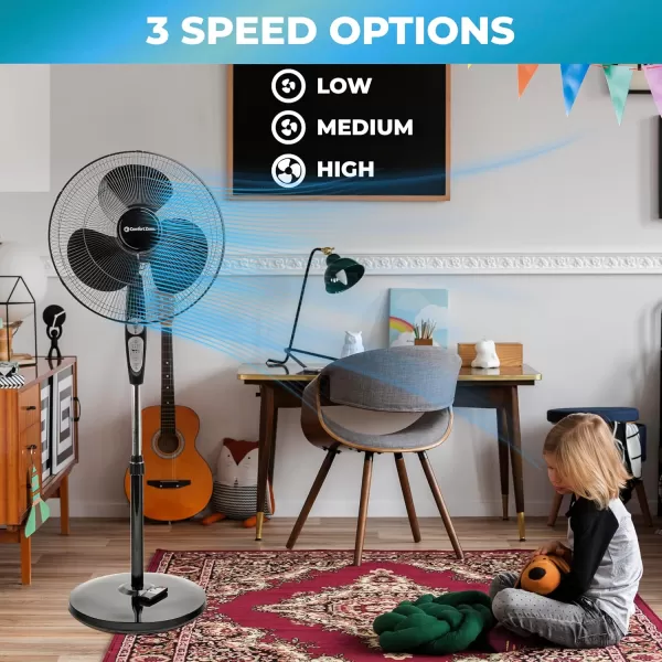 Comfort Zone Oscillating Pedestal Fan with Remote Control, Stand Fan, 18 inch, 3 Speed, Adjustable Height &amp; Tilt, &amp; Timer, Auto Shutoff, Ideal for Home, Bedroom &amp; Office, Airflow 17 ft/sec, CZST181RBK