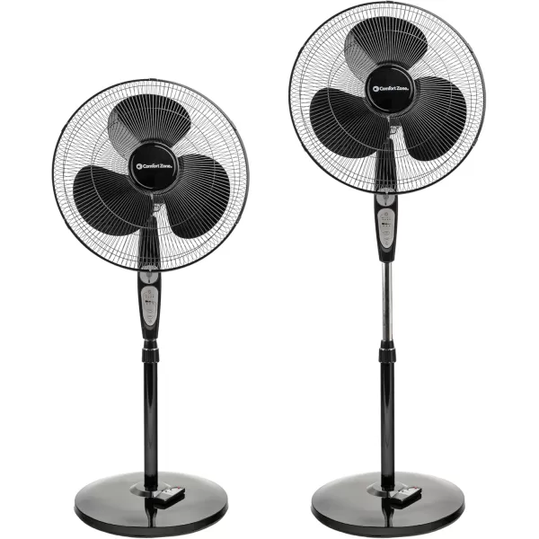 Comfort Zone Oscillating Pedestal Fan with Remote Control, Stand Fan, 18 inch, 3 Speed, Adjustable Height &amp; Tilt, &amp; Timer, Auto Shutoff, Ideal for Home, Bedroom &amp; Office, Airflow 17 ft/sec, CZST181RBK