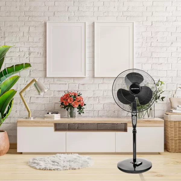 Comfort Zone Oscillating Pedestal Fan with Remote Control, Stand Fan, 18 inch, 3 Speed, Adjustable Height &amp; Tilt, &amp; Timer, Auto Shutoff, Ideal for Home, Bedroom &amp; Office, Airflow 17 ft/sec, CZST181RBK