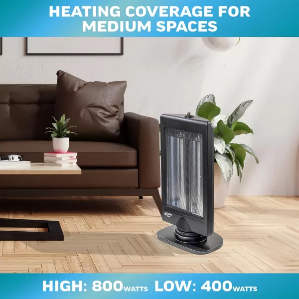 Comfort Zone Oscillating Portable Space Heater, Flat Panel, Halogen, Infrared, Electric, Adjustable Tilt, Overheat Sensor, Stay-Cool, &amp; Tip-Over Switch, Ideal for Home, Bedroom, &amp; Office, 800W, CZHTV9