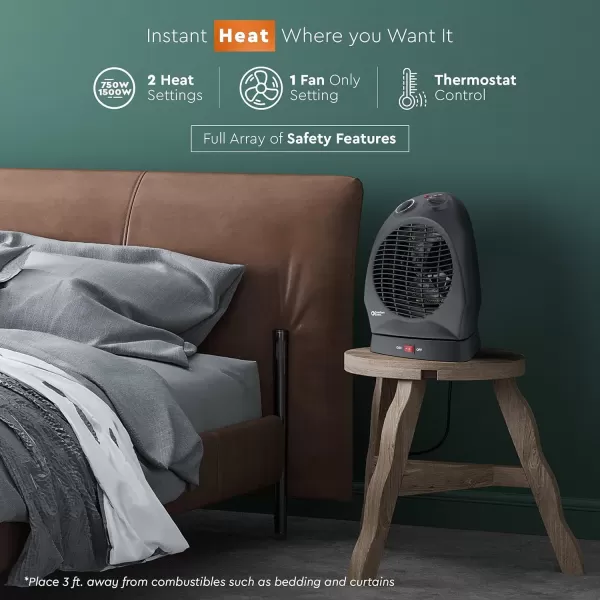 Comfort Zone Oscillating Space Heater with Adjustable Thermostat, Desktop, Fan-Forced, Portable, Overheat Sensor, Tip-Over Switch, Stay-Cool Housing, Ideal for Home, Bedroom, Office, 1,500W, CZ50BK