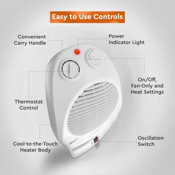 Comfort Zone Oscillating Space Heater with Adjustable Thermostat, Desktop, Fan-Forced, Portable, Overheat Sensor, Tip-Over Switch, Stay-Cool Housing, Ideal for Home, Bedroom, Office, 1,500W, CZ50BK