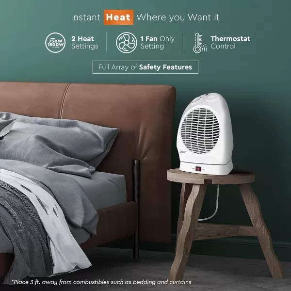 Comfort Zone Oscillating Space Heater with Adjustable Thermostat, Desktop, Fan-Forced, Portable, Overheat Sensor, Tip-Over Switch, Stay-Cool Housing, Ideal for Home, Bedroom, Office, 1,500W, CZ50BK