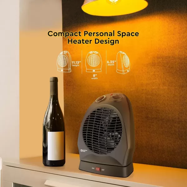 Comfort Zone Oscillating Space Heater with Adjustable Thermostat, Desktop, Fan-Forced, Portable, Overheat Sensor, Tip-Over Switch, Stay-Cool Housing, Ideal for Home, Bedroom, Office, 1,500W, CZ50BK