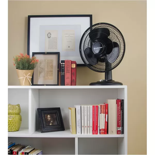 Comfort Zone Oscillating Table Fan with Adjustable Tilt, Convenient Push Button Controls, Quiet, 12 inch, 3 Speed, Desk Fan, Airflow 7.25 ft/sec, Ideal for Home, Bedroom, Dorm &amp; Office, CZ121WT