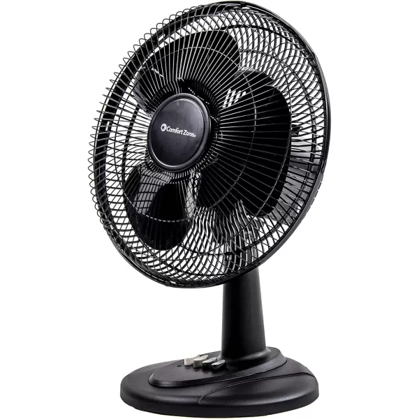 Comfort Zone Oscillating Table Fan with Adjustable Tilt, Convenient Push Button Controls, Quiet, 12 inch, 3 Speed, Desk Fan, Airflow 7.25 ft/sec, Ideal for Home, Bedroom, Dorm &amp; Office, CZ121WT