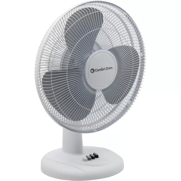 Comfort Zone Oscillating Table Fan with Adjustable Tilt, Convenient Push Button Controls, Quiet, 12 inch, 3 Speed, Desk Fan, Airflow 7.25 ft/sec, Ideal for Home, Bedroom, Dorm &amp; Office, CZ121WT