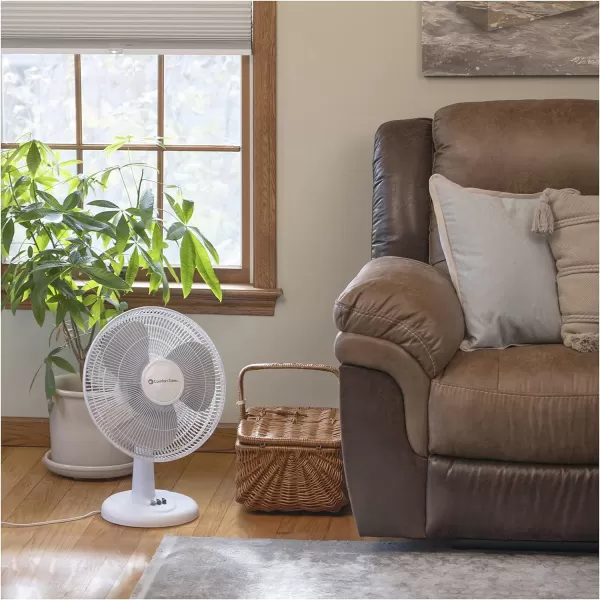 Comfort Zone Oscillating Table Fan with Adjustable Tilt, Convenient Push Button Controls, Quiet, 12 inch, 3 Speed, Desk Fan, Airflow 7.25 ft/sec, Ideal for Home, Bedroom, Dorm &amp; Office, CZ121WT